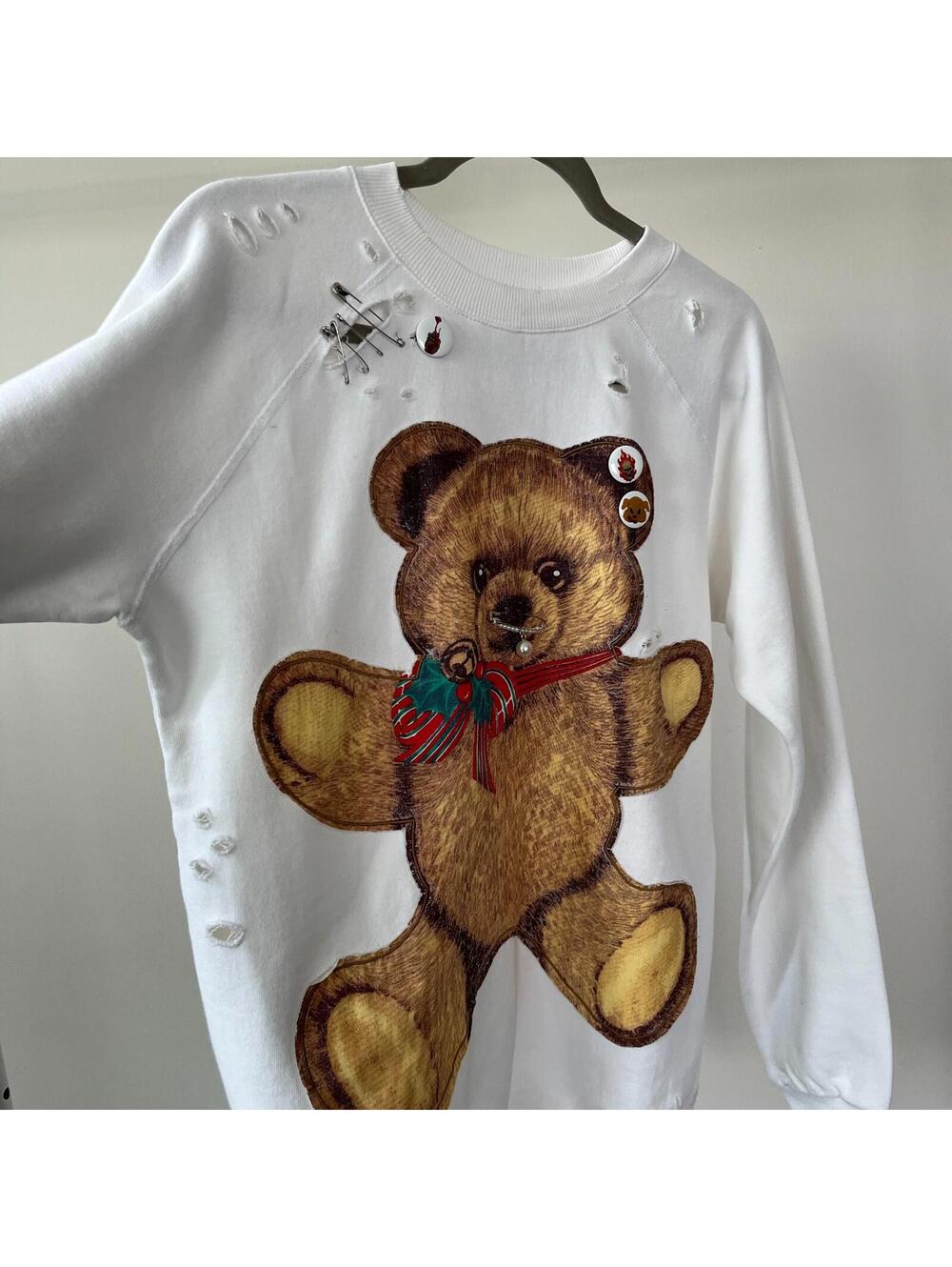 NWT~R13 Punk Teddy Bear Distressed Crewneck Sweater Size S - Picture 4 of 9